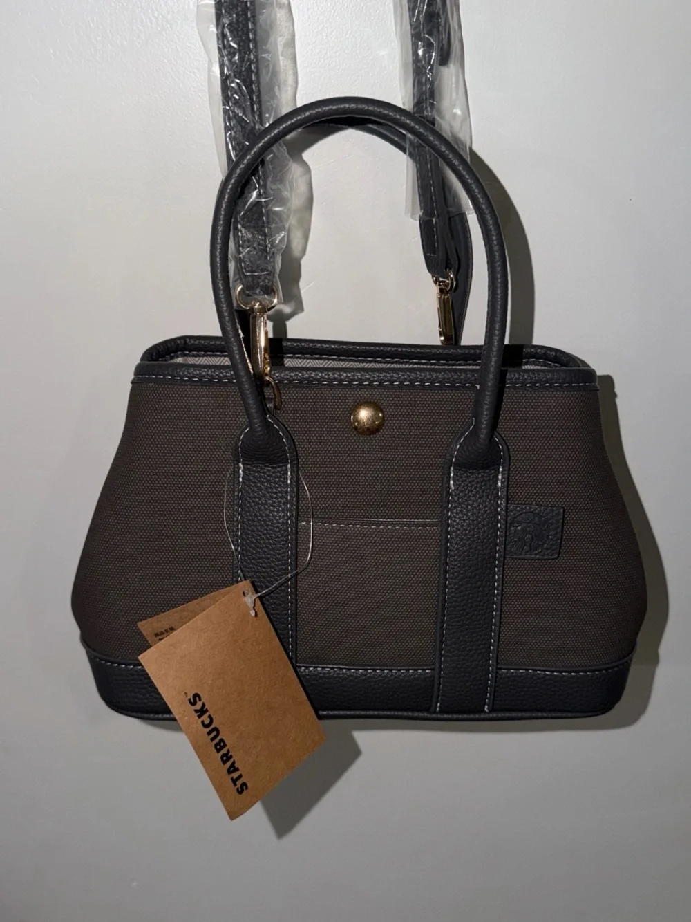 Starbucks gray Canvas Tote Handbag with Black Trim
